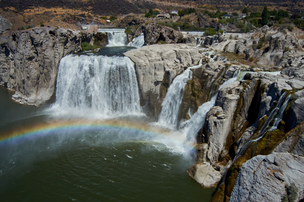 a waterfall over a cliff