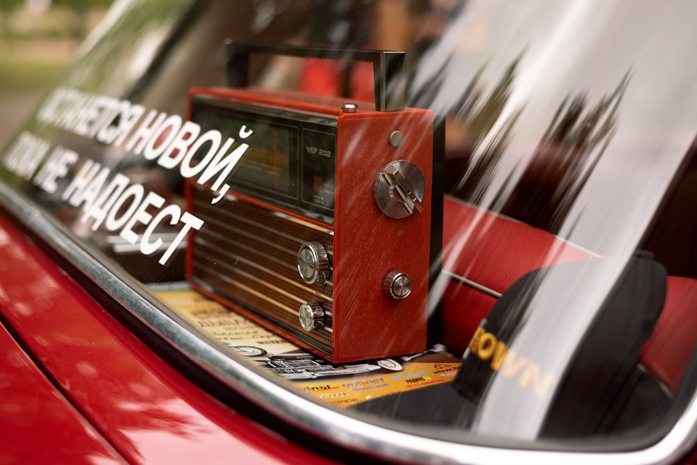 a close up of a car's radio