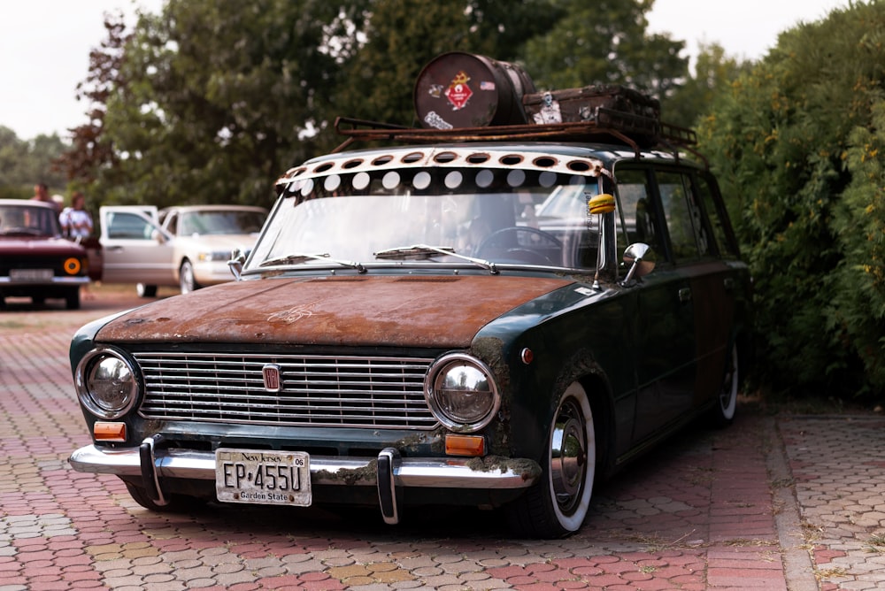 a car parked on a brick road