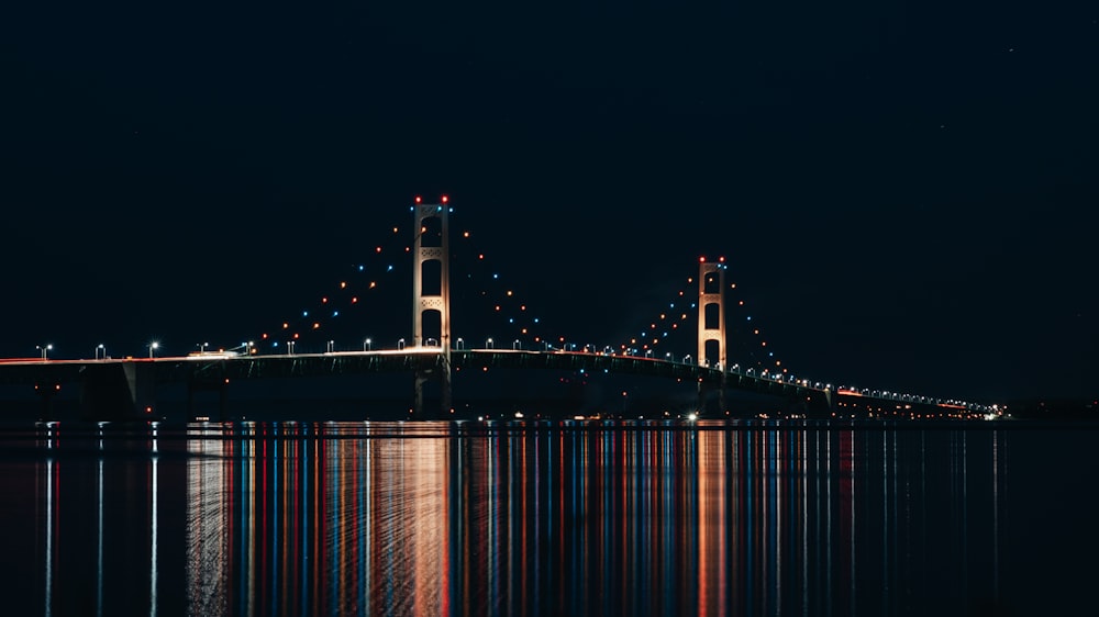 a bridge with lights at night