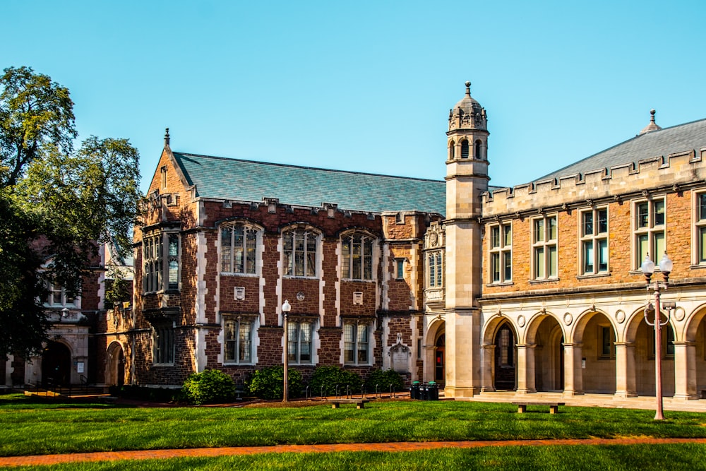 a large brick building with a tower