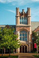 a large brick building with a tower