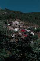 Rustic Myènè village houses nestled among lush greenery.