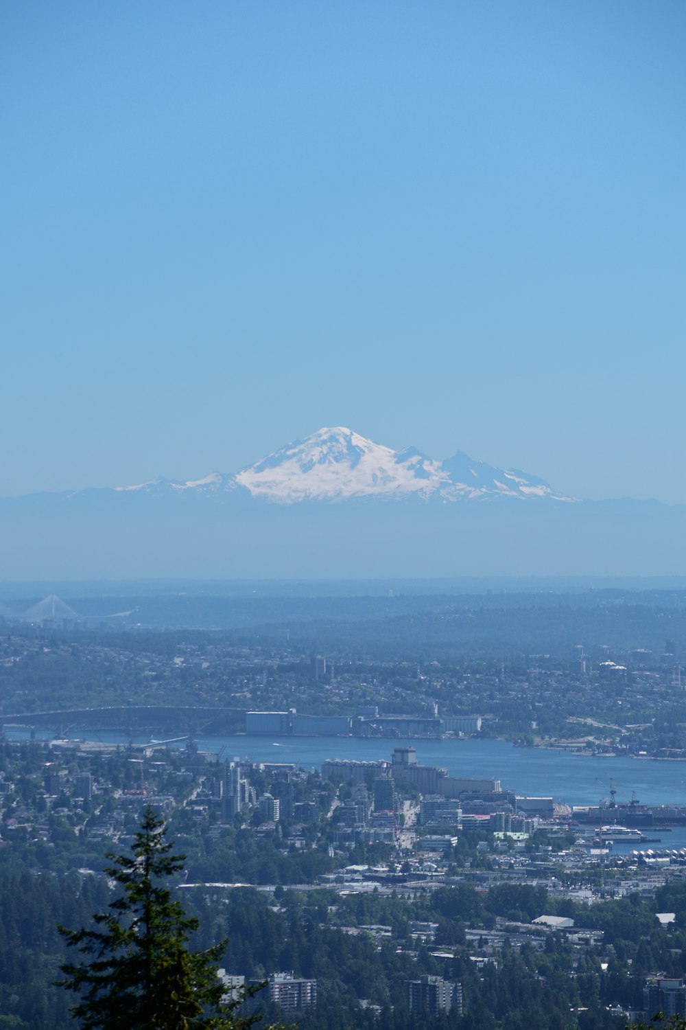 a snowy mountain in the distance