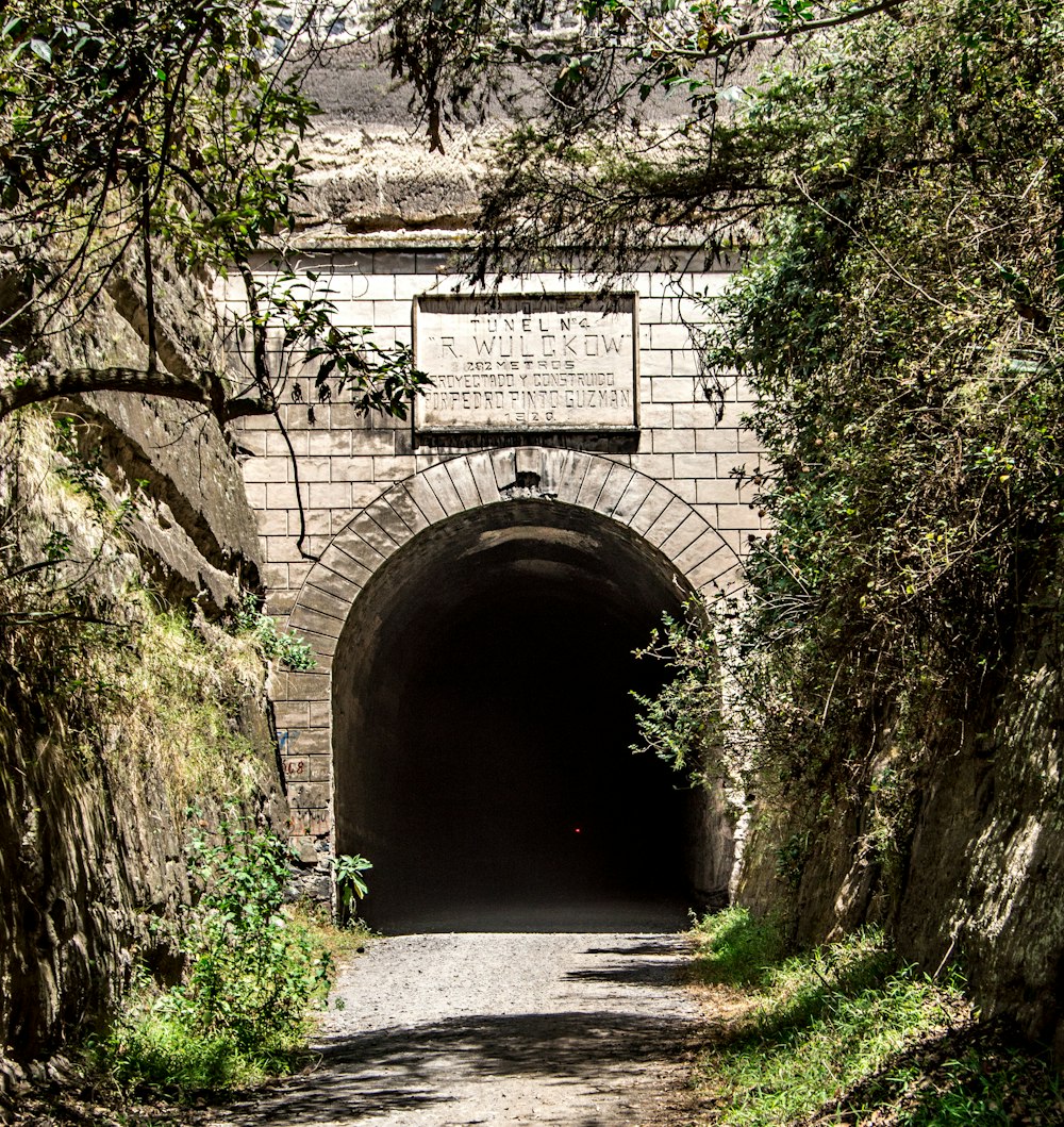 a tunnel with a sign on it with Staple Bend Tunnel in the background