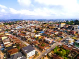 Real estate properties viewed from above in a thriving urban area.