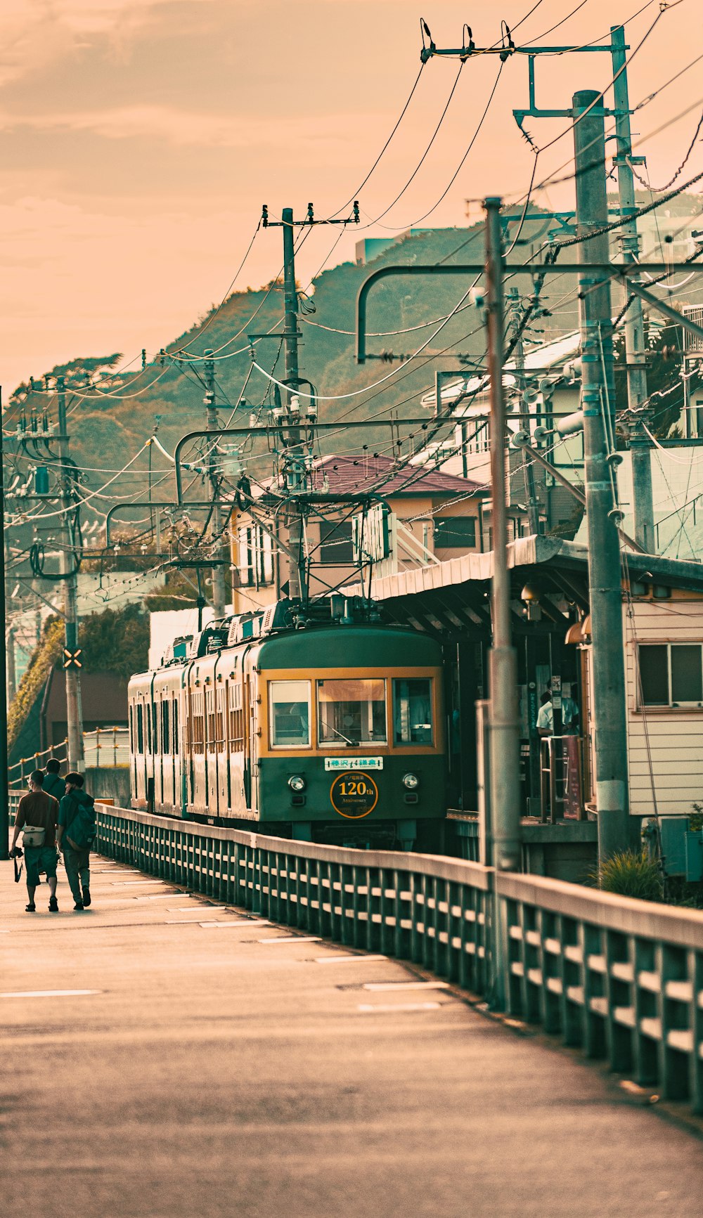 a train travels down the tracks