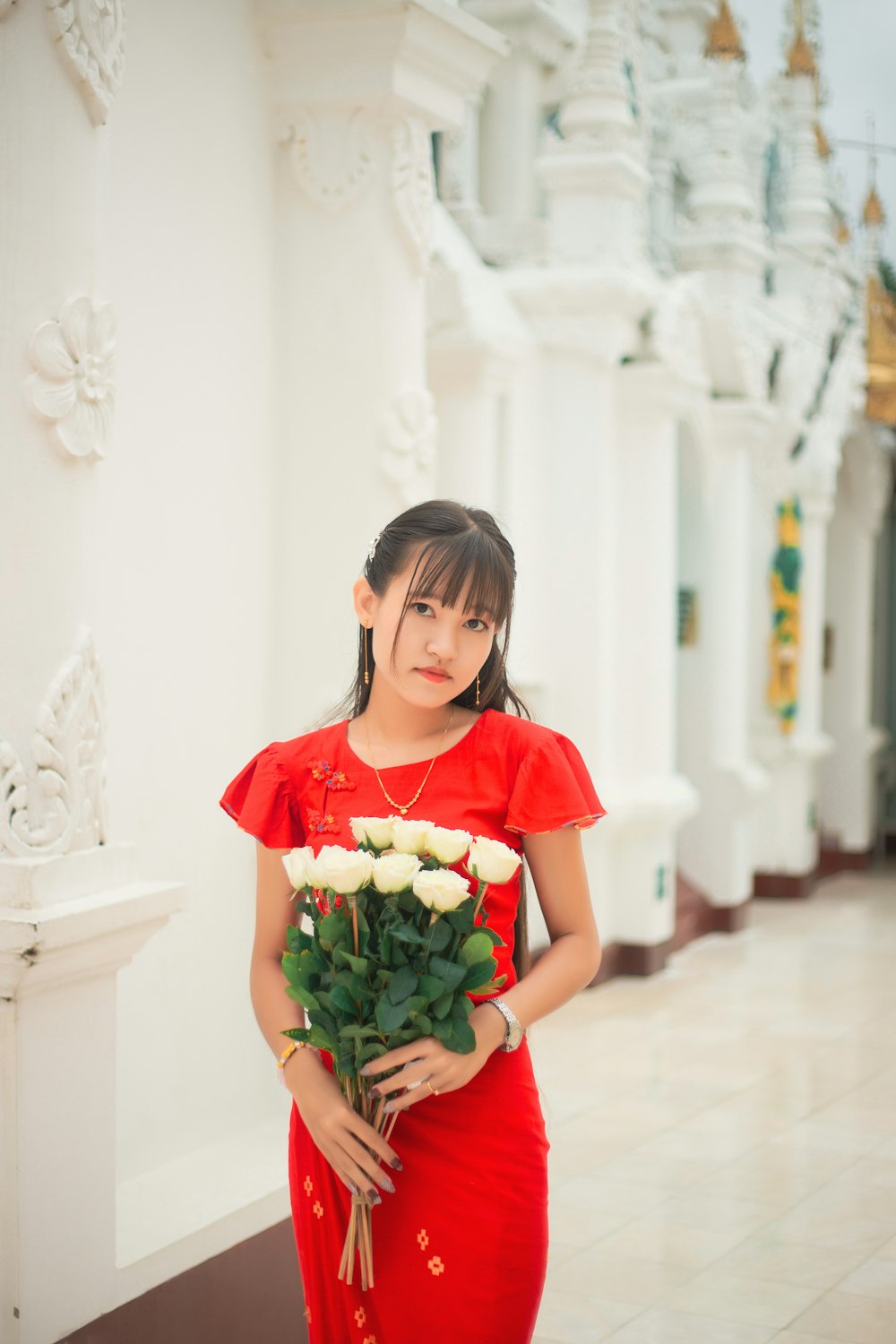 a person holding flowers