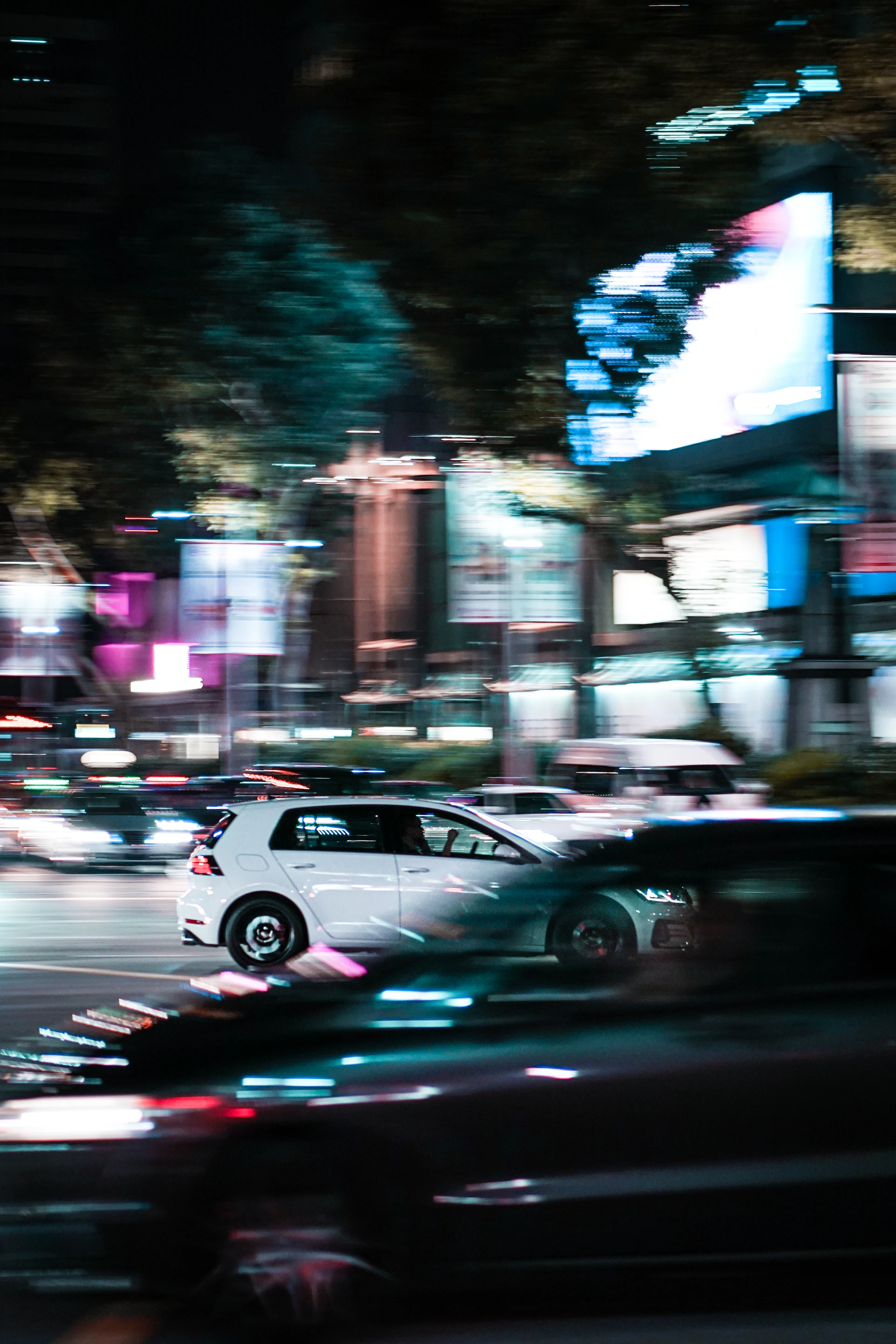 Singapore city street at night