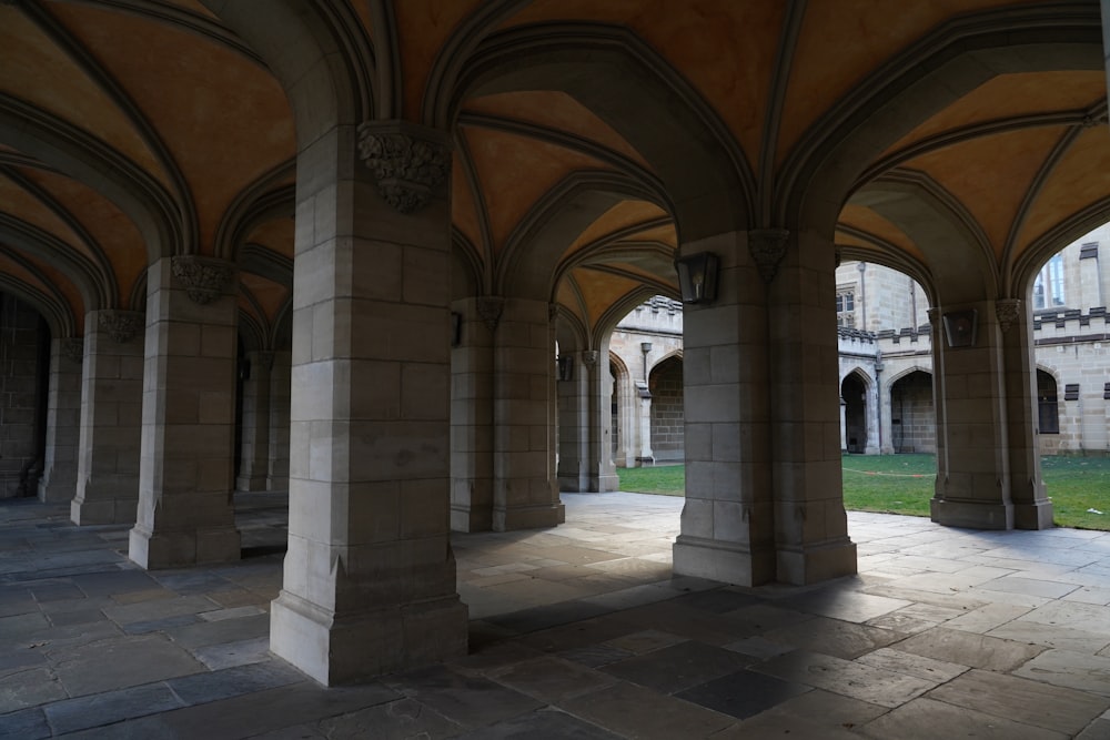 a large building with pillars