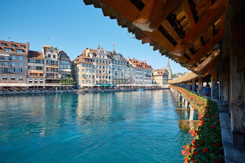 a body of water with buildings around it