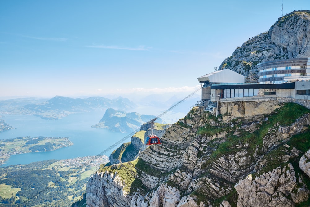 a cable car going up a mountain