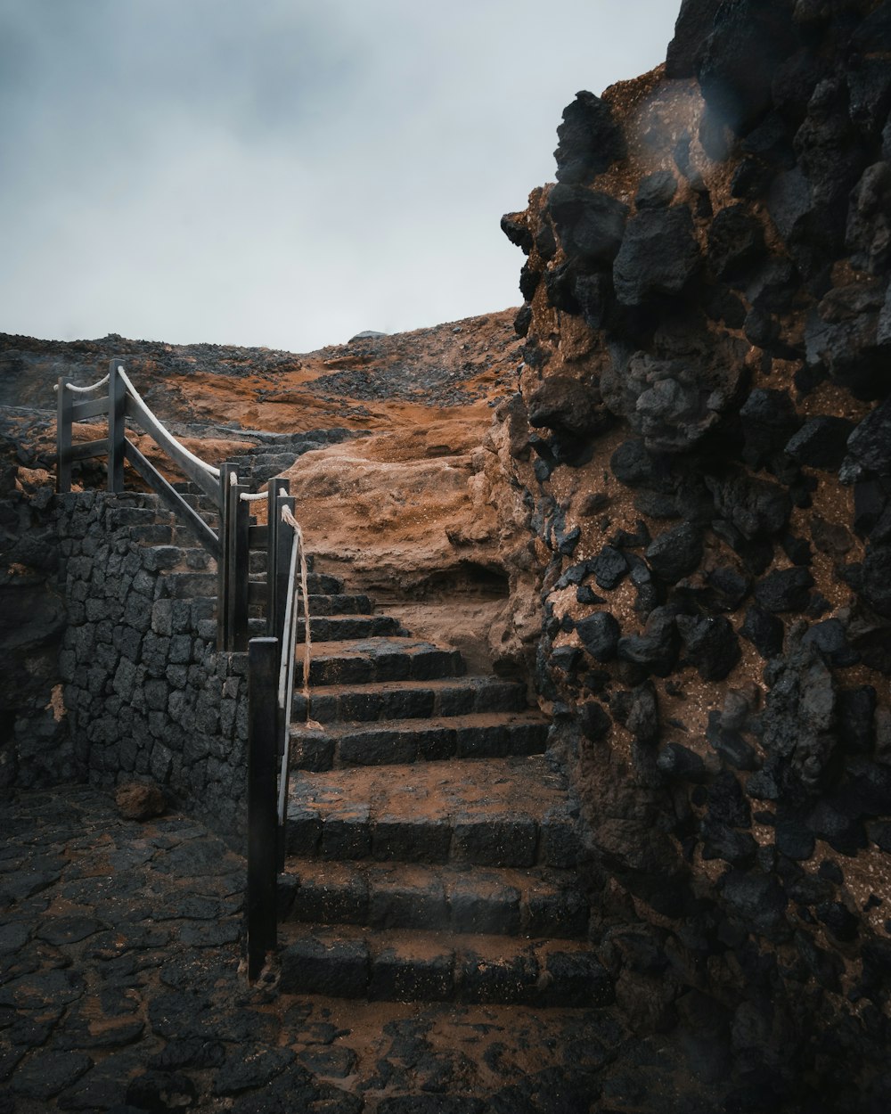 a stone staircase on a cliff