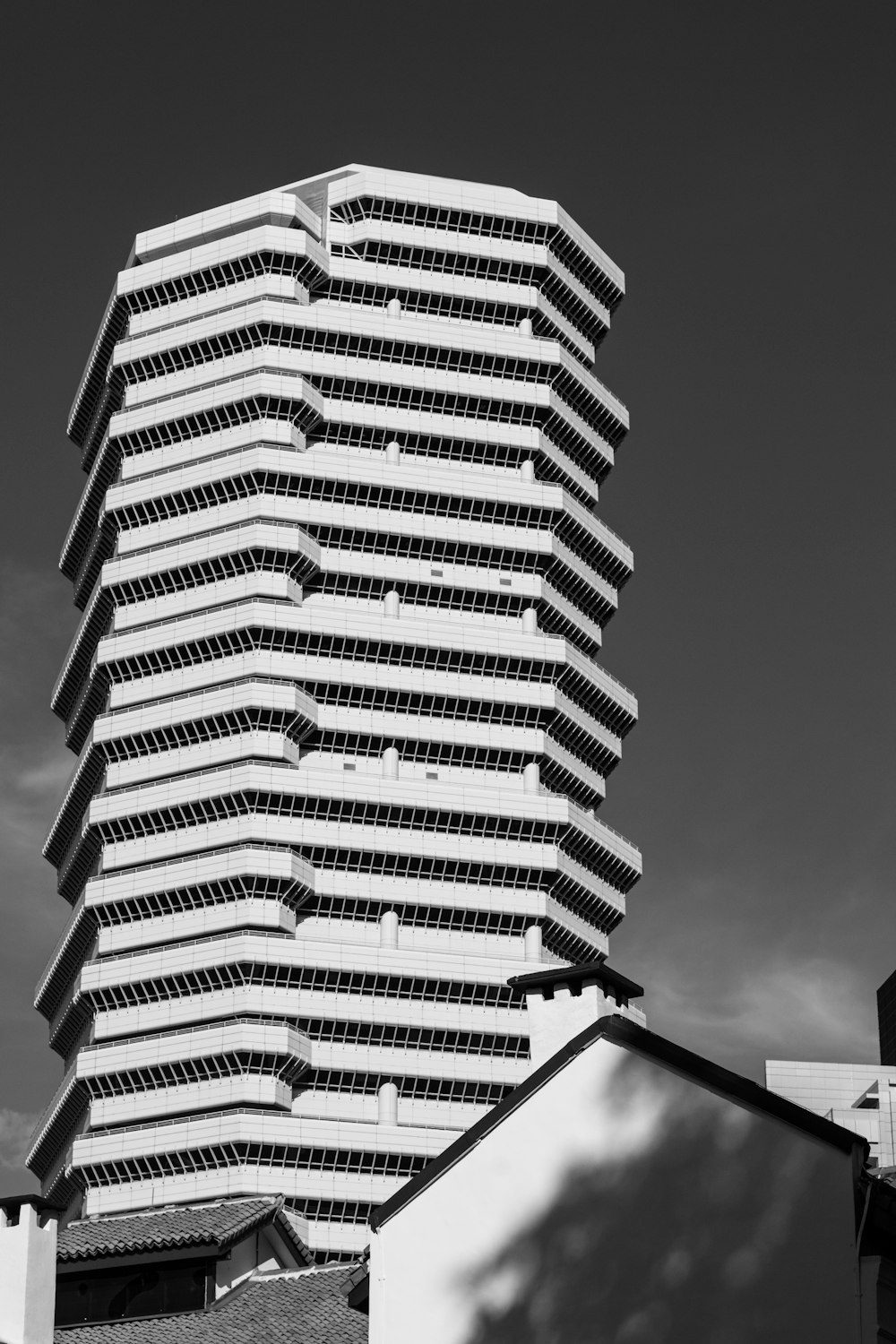 a tall building with a black background