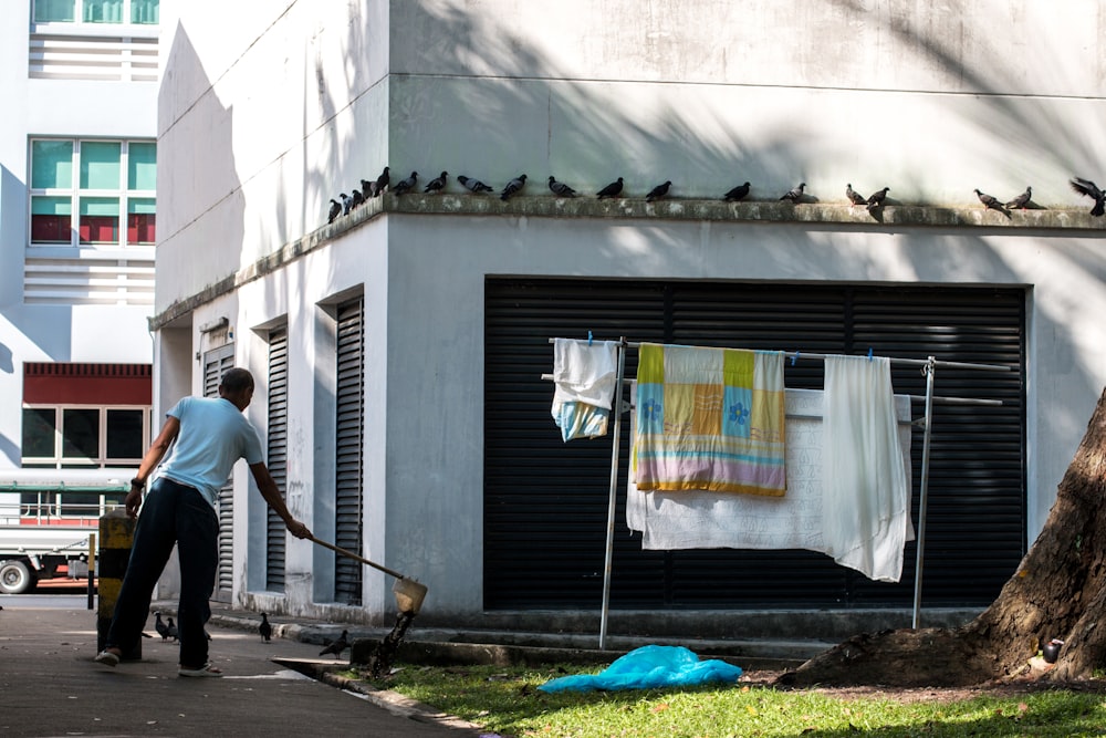 a person walking by a building