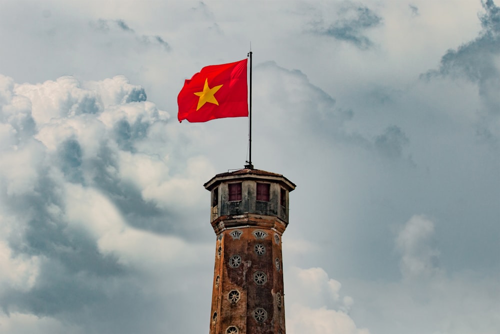 a flag on a tower