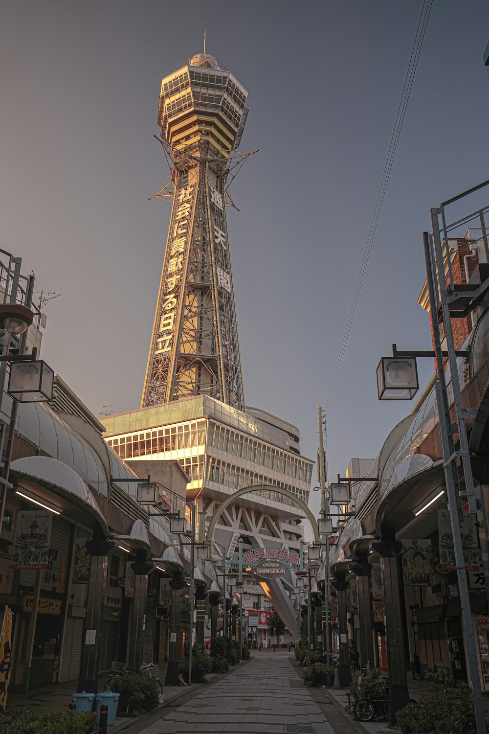 a tall tower with a walkway