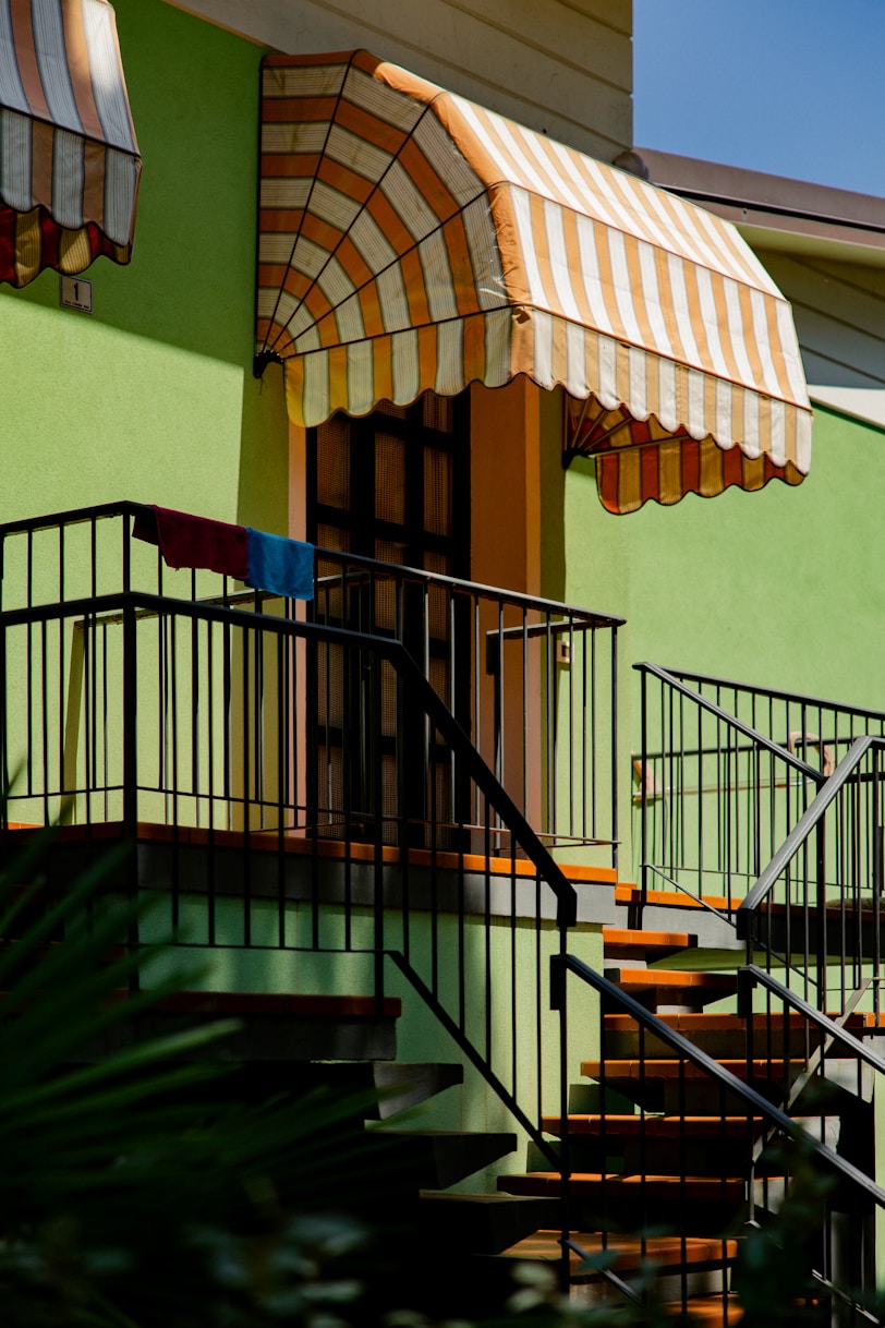 a building with a colorful umbrella