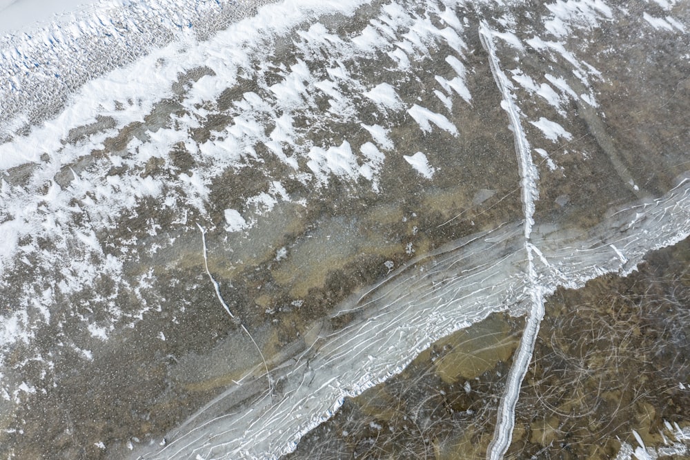 a river with snow on the banks