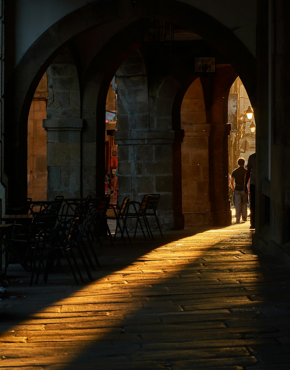 a person walking through a building