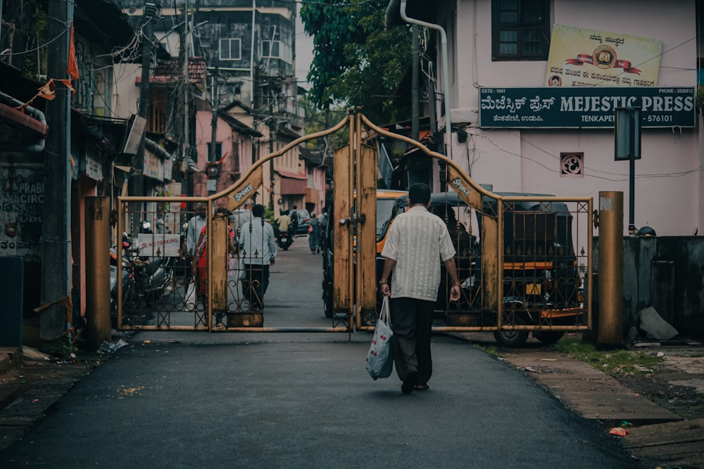 a man walking down a street