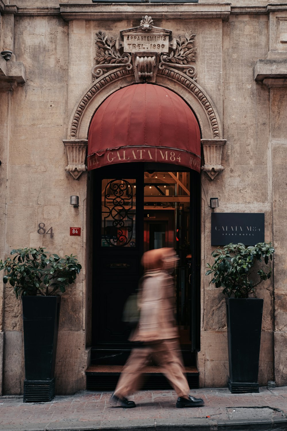 a person walking into a building