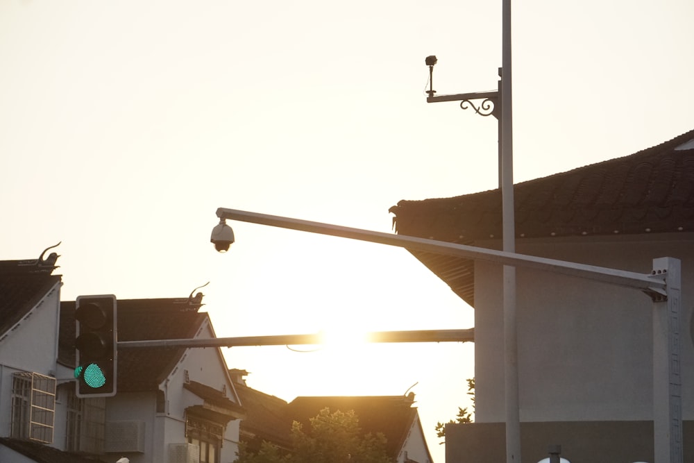 a traffic light hangs over a street