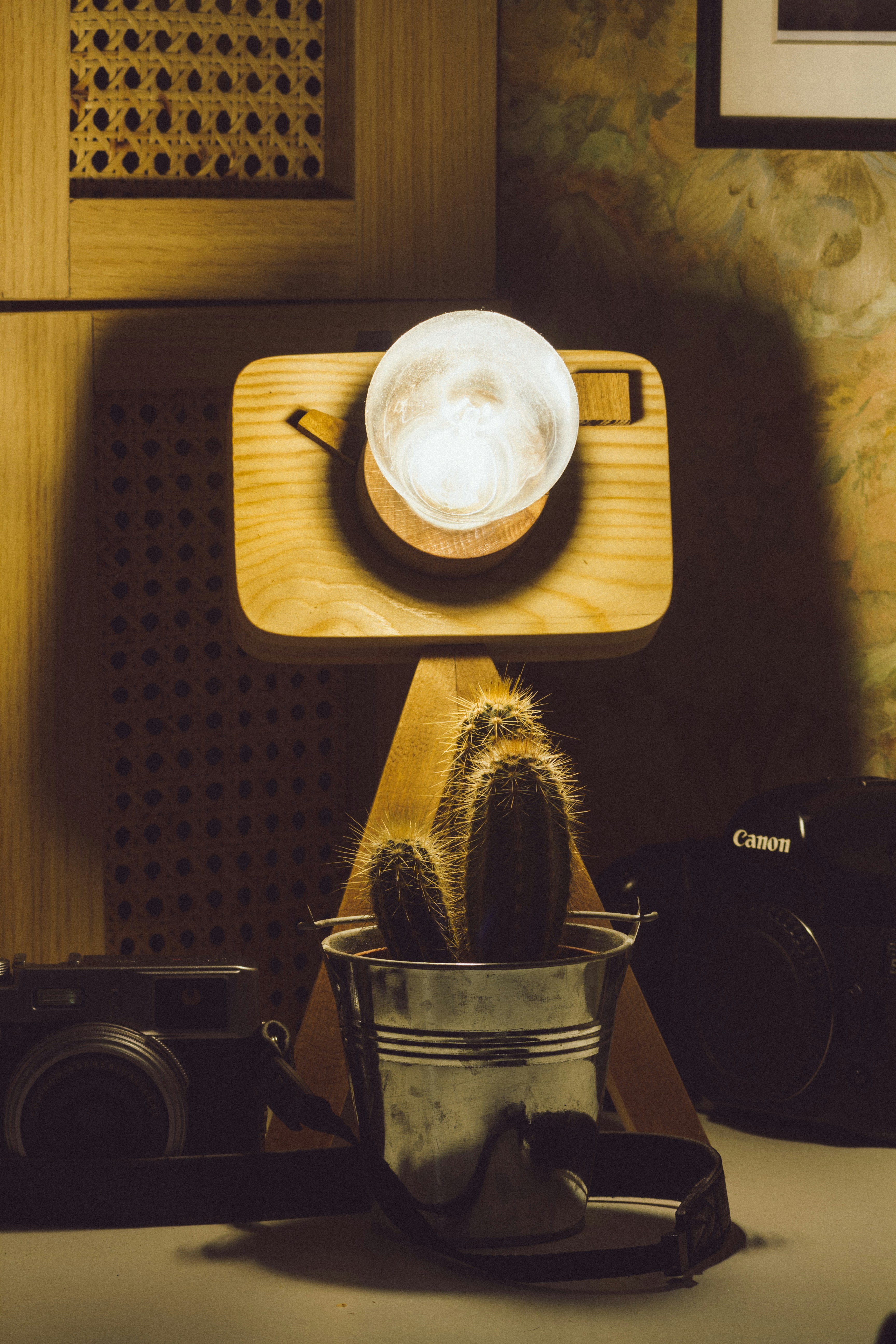 a light bulb on a table