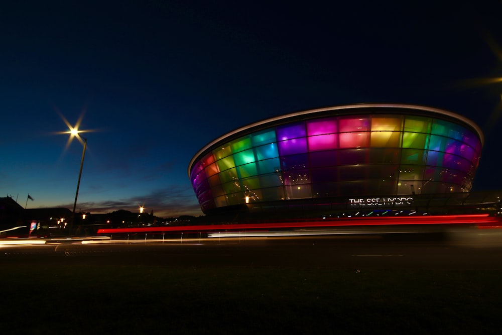 a building with lights on