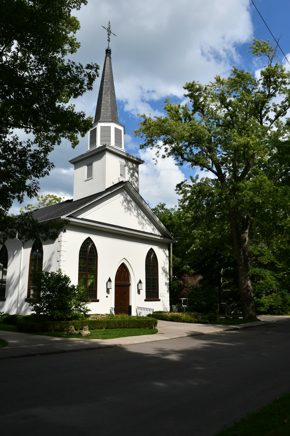 a white church with a steeple