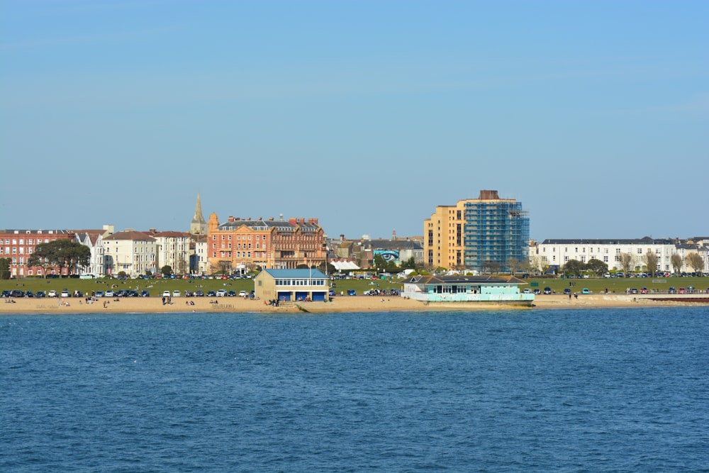 a body of water with buildings along it