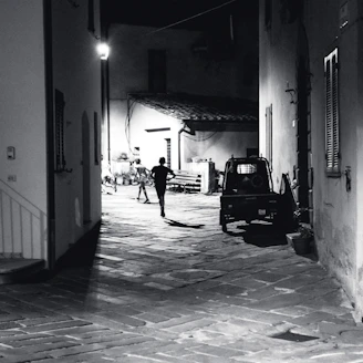 a person walking down a street