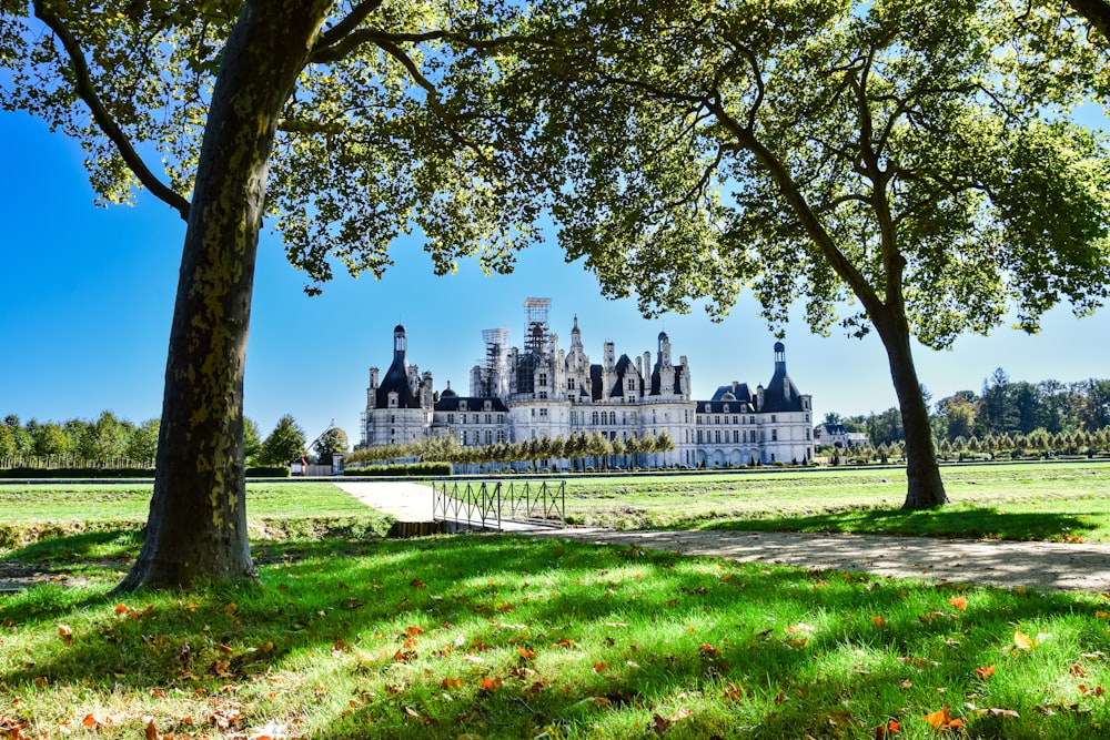 a large building with a large lawn in front of it