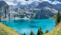 a lake surrounded by mountains