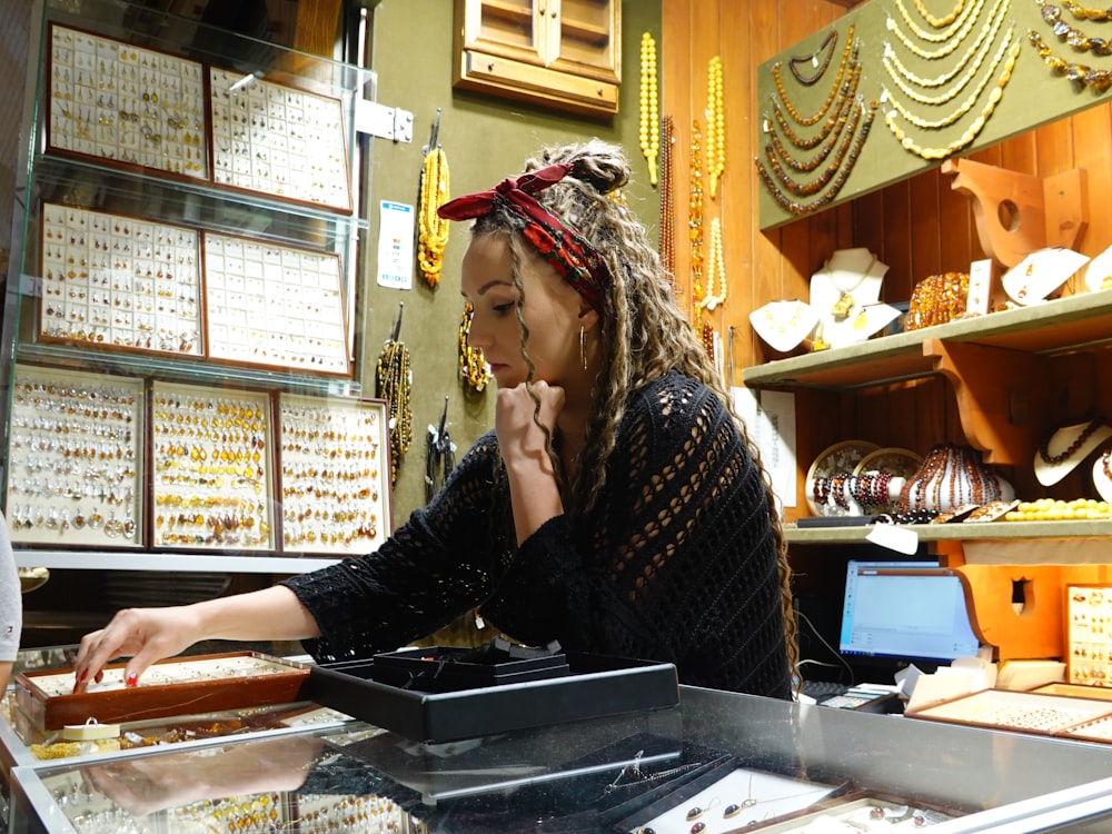 a woman sitting at a desk