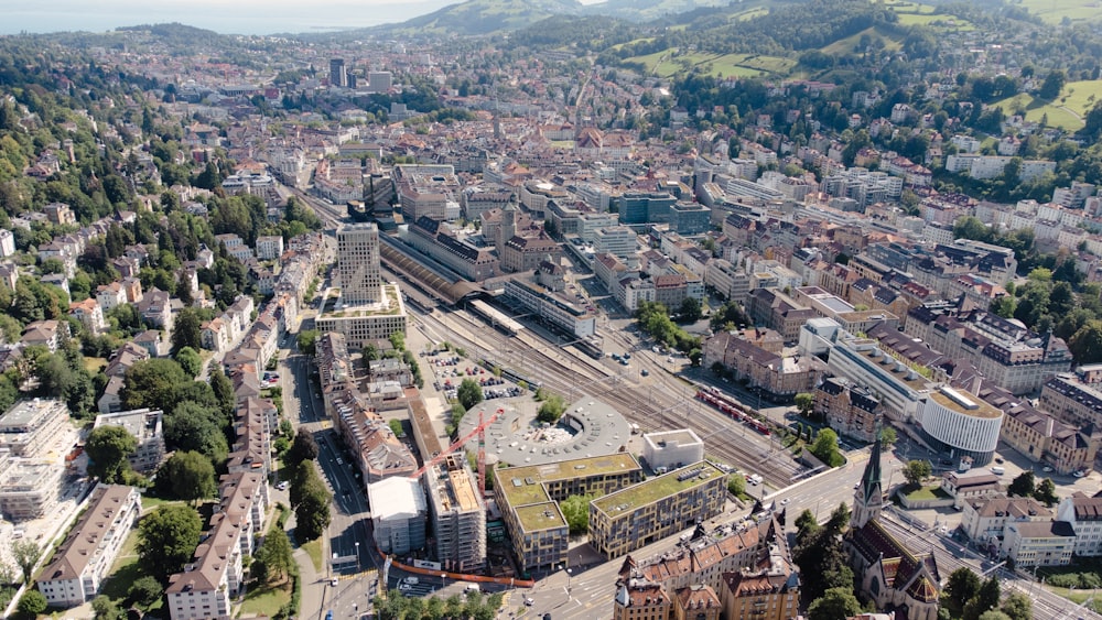 an aerial view of a city