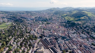 an aerial view of a city