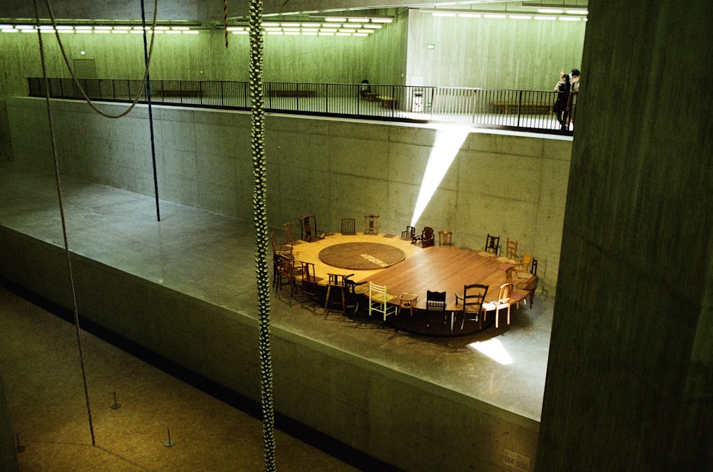 a room with a table and chairs