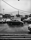 A gloomy street scene in Thailand during a heavy rainstorm.