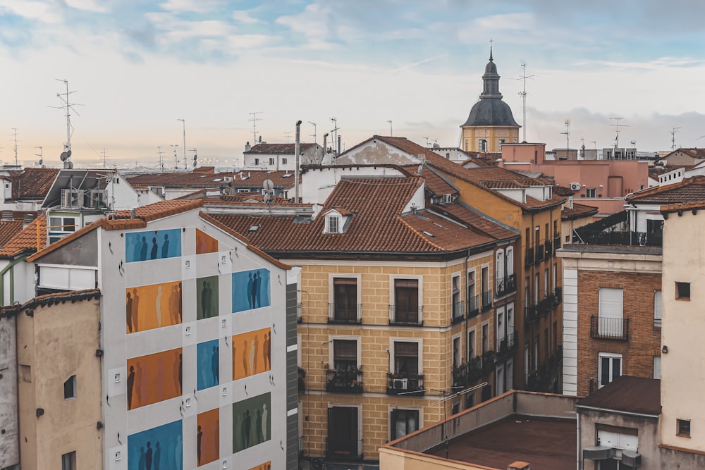 a group of buildings with a tower