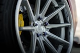 a close up of a car wheel