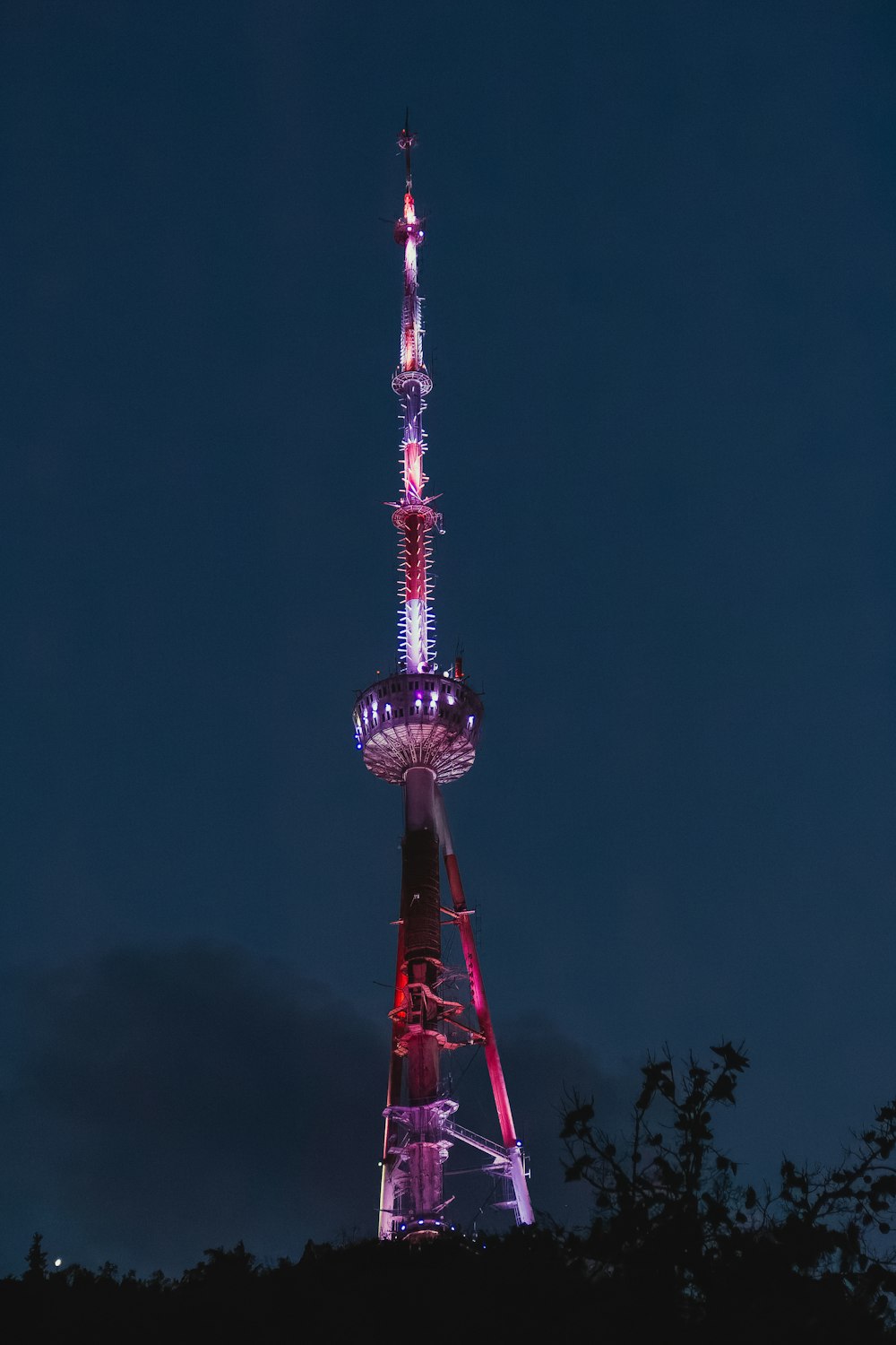 a tall tower with lights