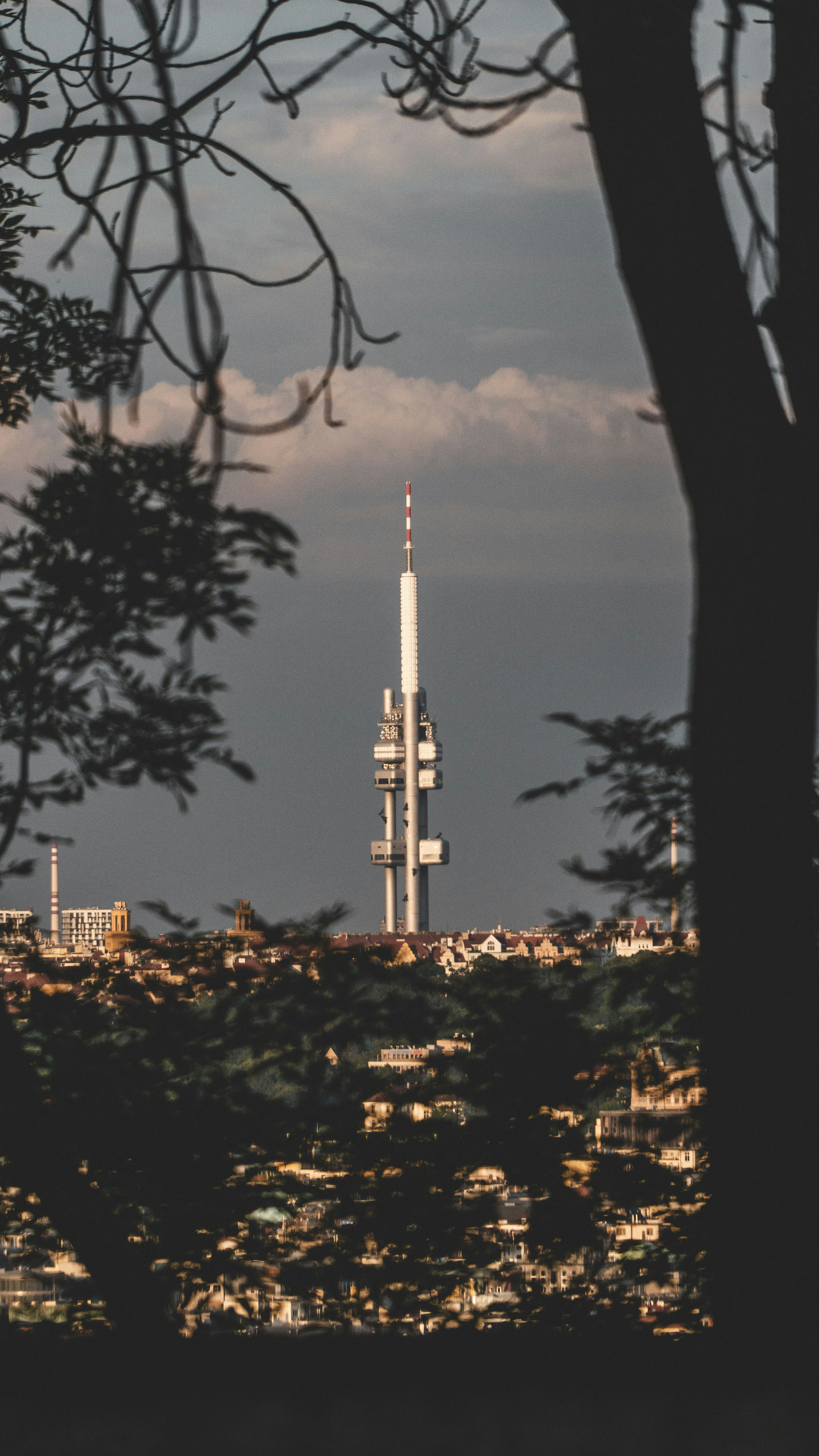 a tall tower in the distance