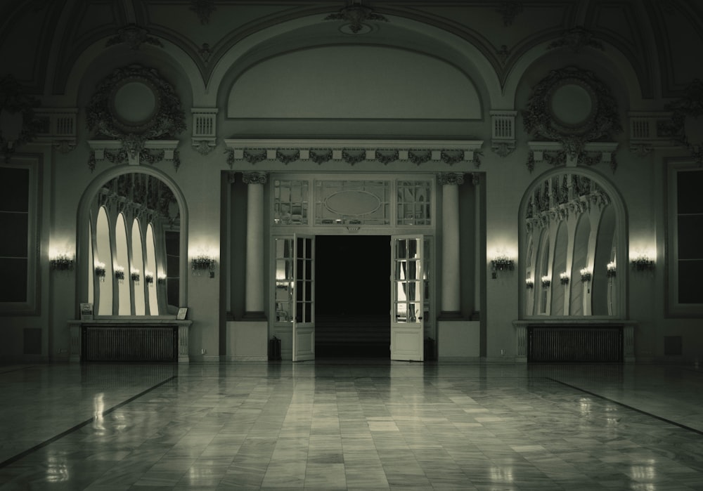 a large room with arched ceilings