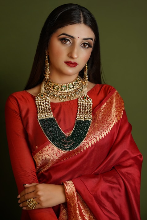 a woman in a red dress
