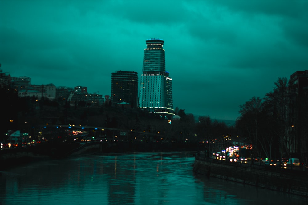 a city skyline at night