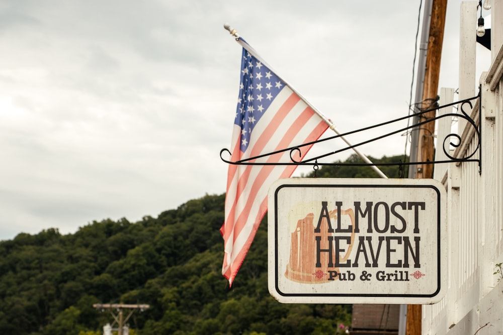 a sign with a flag on it