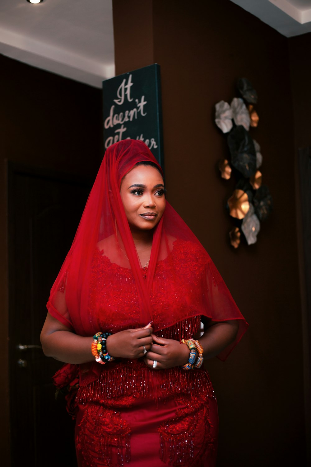 a person in a red dress