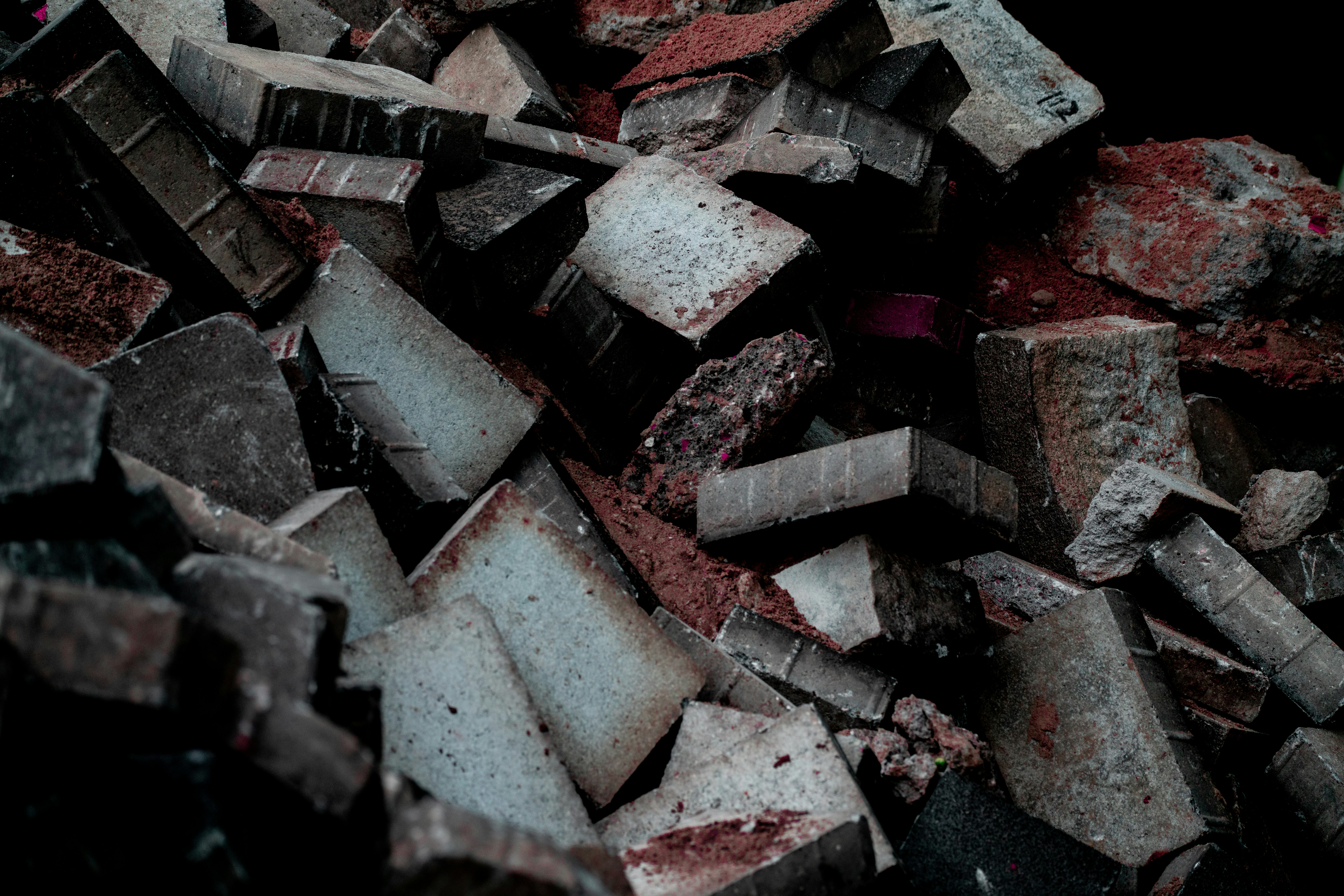A pile of old stones at a construction site