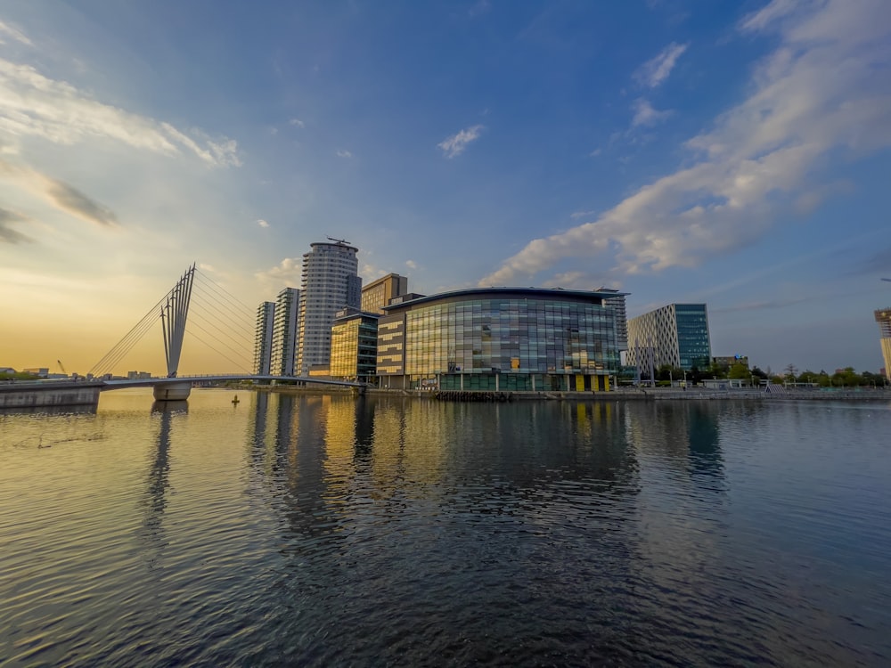 a body of water with buildings along it